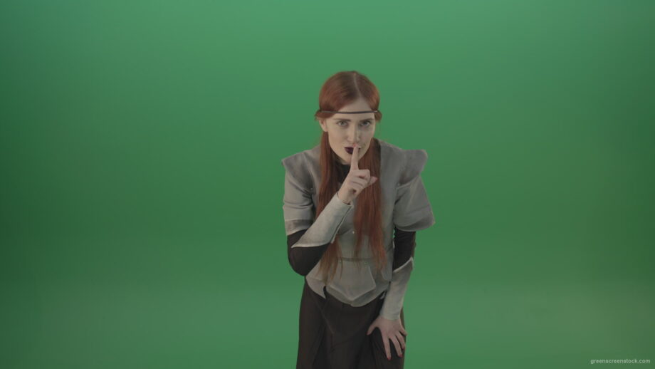 vj video background Dressed-Witch-Girl-in-medieval-costume-showing-quit-sign-emotion-with-finger-isolated-on-green-screen_003