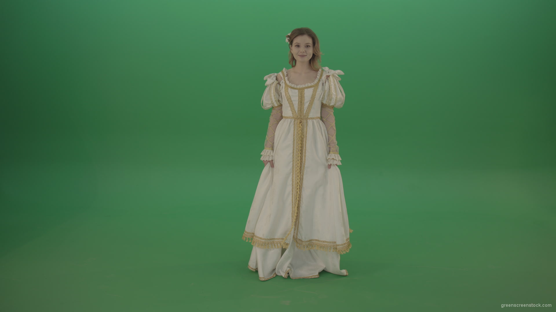 Easy-bowed-girl-is-happy-to-meet-isolated-on-green-screen_001 Green Screen Stock
