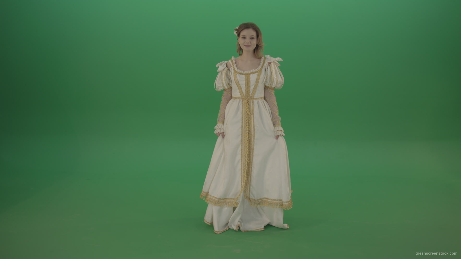 Easy-bowed-girl-is-happy-to-meet-isolated-on-green-screen_002 Green Screen Stock