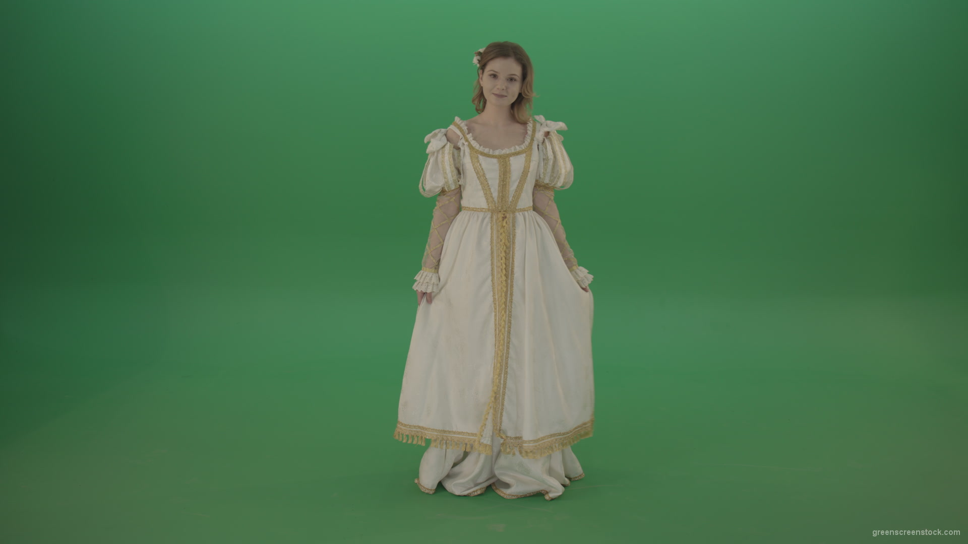 Easy-bowed-girl-is-happy-to-meet-isolated-on-green-screen_008 Green Screen Stock