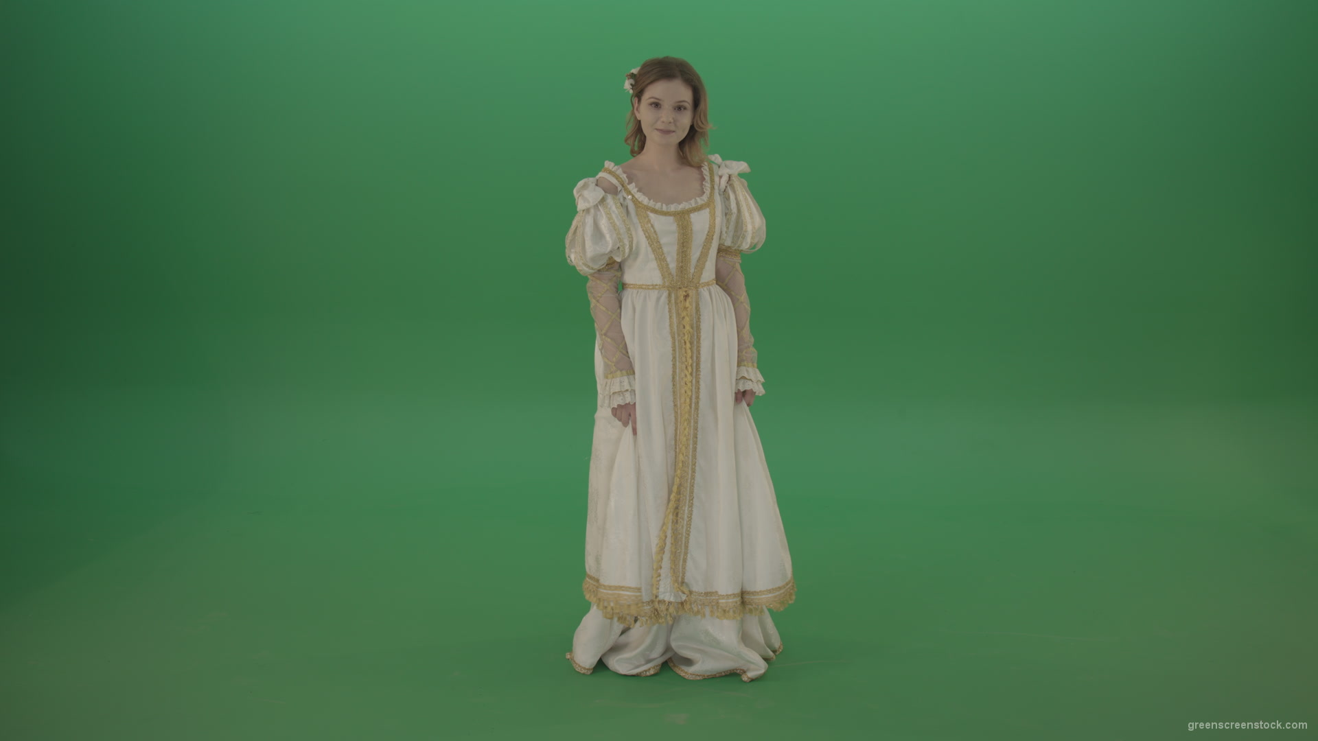 Easy-bowed-girl-is-happy-to-meet-isolated-on-green-screen_009 Green Screen Stock