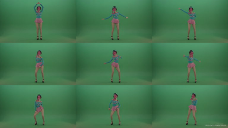 Erotic-dance-from-seductive-beauties-in-a-pink-mask-on-green-background Green Screen Stock