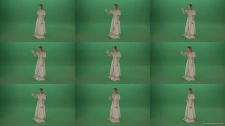 Finding-a-girl-on-the-touch-screen-is-looking-at-the-photo-with-pleasure-isolated-on-green-screen Green Screen Stock