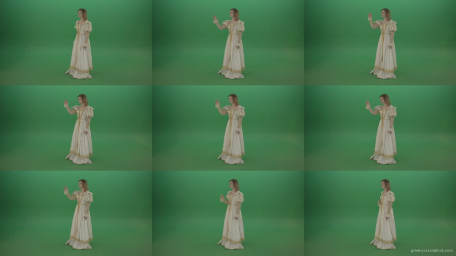 Finding-a-girl-on-the-touch-screen-is-looking-at-the-photo-with-pleasure-isolated-on-green-screen Green Screen Stock