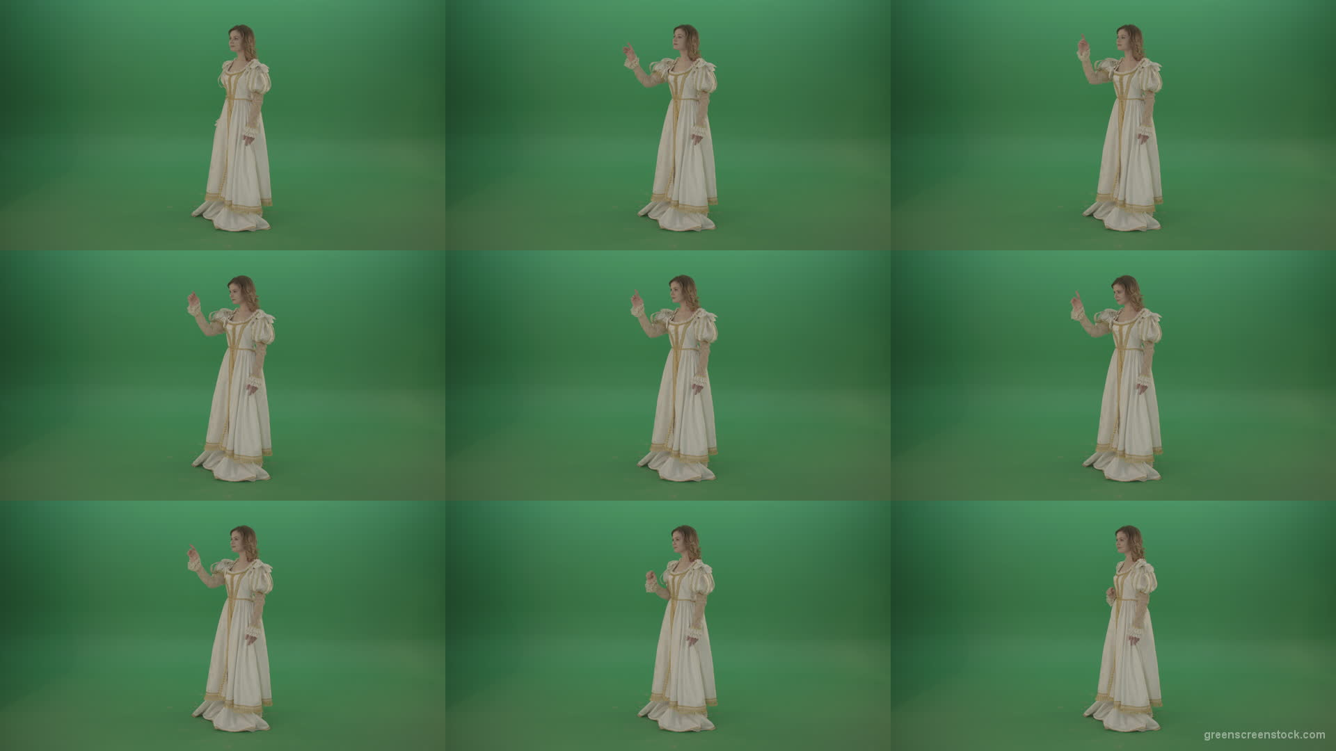 Finding-a-girl-on-the-touch-screen-is-looking-at-the-photo-with-pleasure-isolated-on-green-screen Green Screen Stock