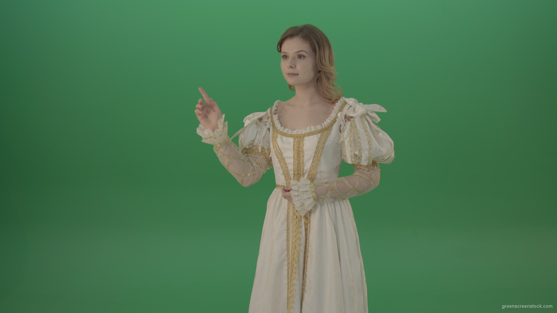 Flipping-a-virtual-reality-screen-the-girl-gladly-looks-at-the-photo-isolated-on-green-screen_002 Green Screen Stock