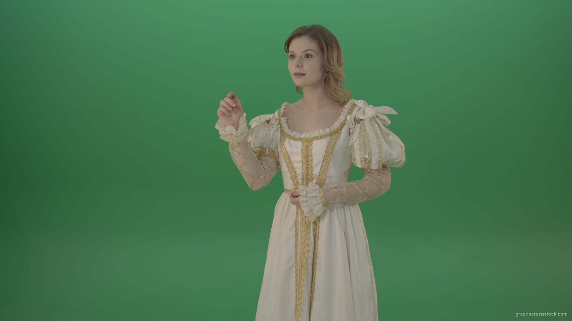 Flipping-a-virtual-reality-screen-the-girl-gladly-looks-at-the-photo-isolated-on-green-screen_004 Green Screen Stock