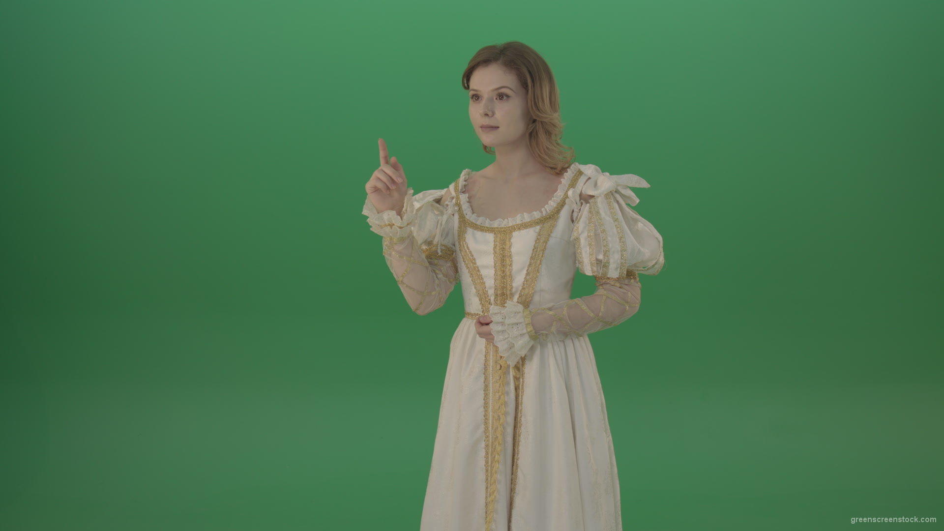 Flipping-a-virtual-reality-screen-the-girl-gladly-looks-at-the-photo-isolated-on-green-screen_005 Green Screen Stock