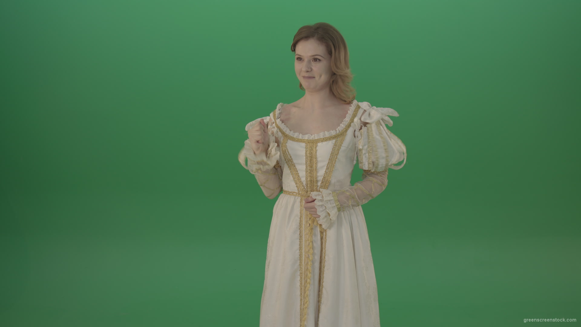 Flipping-a-virtual-reality-screen-the-girl-gladly-looks-at-the-photo-isolated-on-green-screen_008 Green Screen Stock