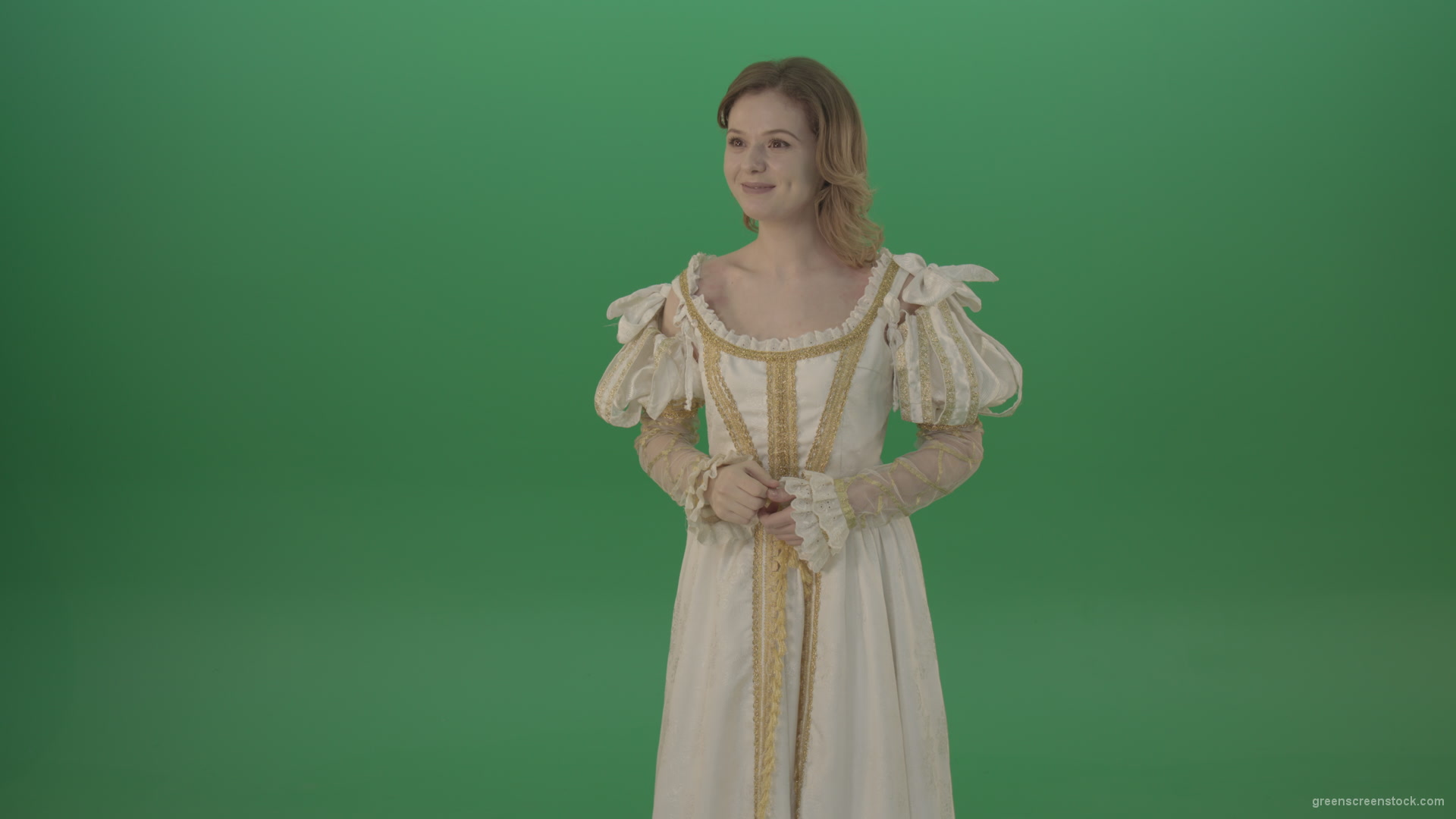 Flipping-a-virtual-reality-screen-the-girl-gladly-looks-at-the-photo-isolated-on-green-screen_009 Green Screen Stock