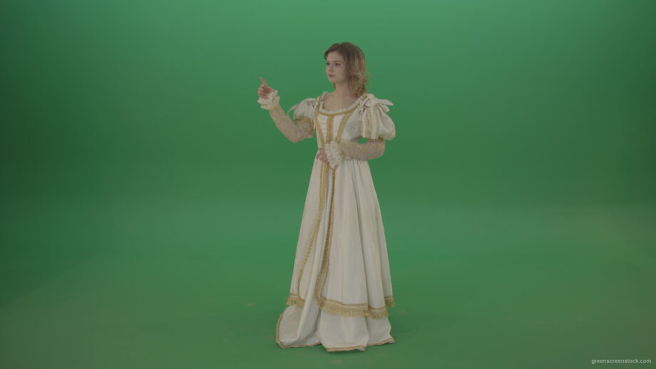 vj video background Flips-a-virtual-screen-girl-in-a-white-princess-dress-isolated-on-green-screen_003