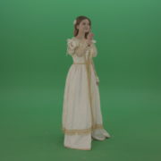 Flips-touchscreen-in-a-white-suit-of-a-medieval-woman-isolated-on-green-screen_002 Green Screen Stock