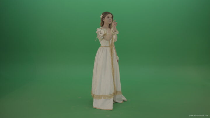 vj video background Flips-touchscreen-in-a-white-suit-of-a-medieval-woman-isolated-on-green-screen_003