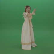 Flips-touchscreen-in-a-white-suit-of-a-medieval-woman-isolated-on-green-screen_007 Green Screen Stock