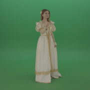 Flips-touchscreen-in-a-white-suit-of-a-medieval-woman-isolated-on-green-screen_008 Green Screen Stock