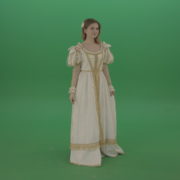 Flips-touchscreen-in-a-white-suit-of-a-medieval-woman-isolated-on-green-screen_009 Green Screen Stock
