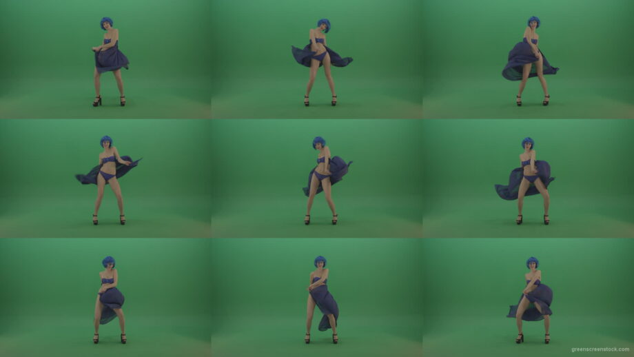 Full-size-erotic-young-girl-dancing-go-go-with-blue-dress-curtain-on-green-screen-1 Green Screen Stock