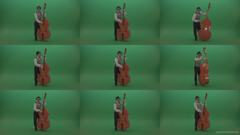 Full-size-man-play-jazz-on-double-bass-String-music-instrument-isolated-on-green-screen Green Screen Stock