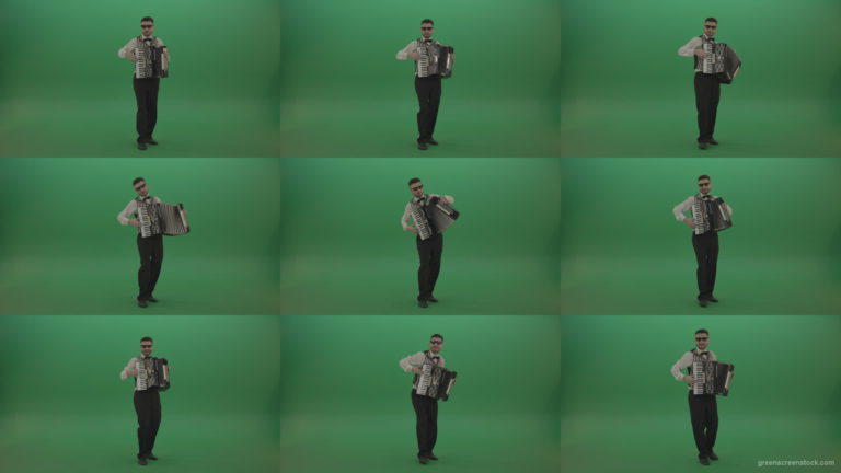 Full-sized-man-playing-Accordions-isolated-on-green-screen Green Screen Stock