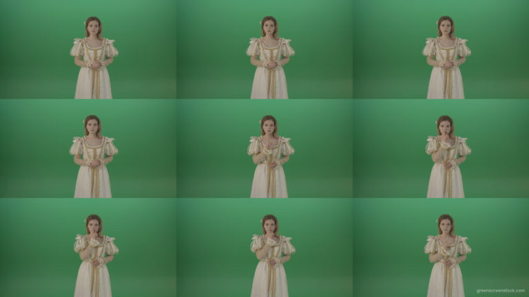 Girl-asks-to-be-quieter-in-a-white-dress-isolated-on-green-screen Green Screen Stock