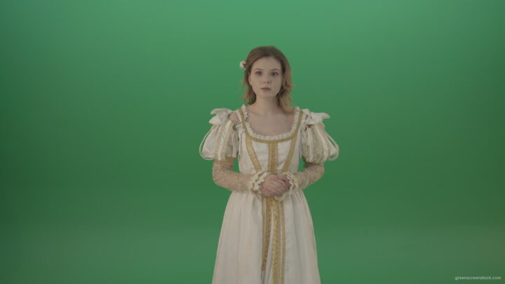 vj video background Girl-asks-to-be-quieter-in-a-white-dress-isolated-on-green-screen_003