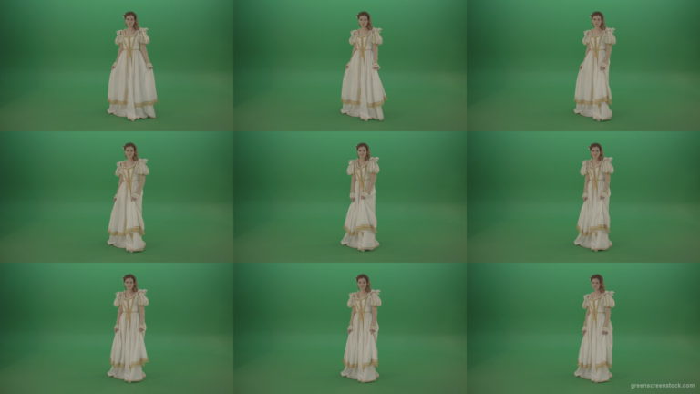 Girl-in-a-white-dress-faces-a-mystery-isolated-in-green-screen-studio Green Screen Stock