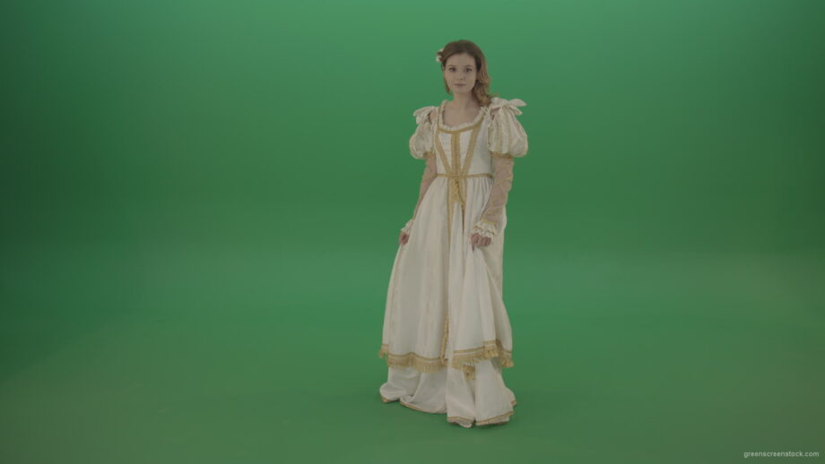 vj video background Girl-in-a-white-dress-faces-a-mystery-isolated-in-green-screen-studio_003