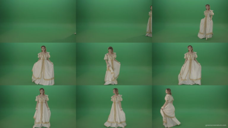 Girl-in-a-white-dress-goes-to-worship-and-goes-isolated-in-green-screen-studio Green Screen Stock