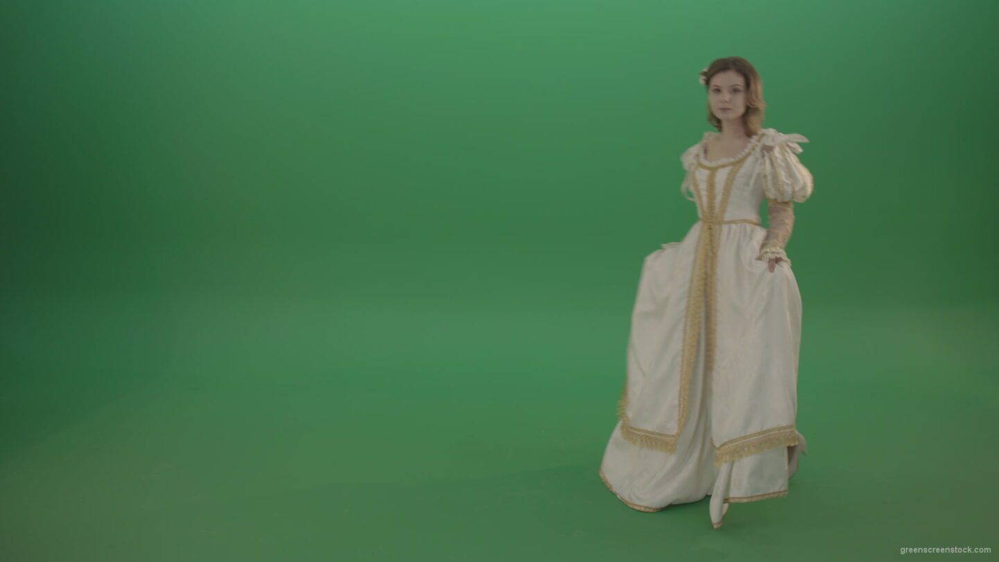 vj video background Girl-in-a-white-dress-goes-to-worship-and-goes-isolated-in-green-screen-studio_003