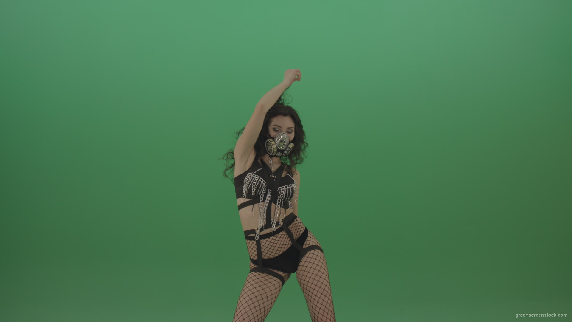 Girl-in-black-suit-and-suit-erotic-dance-on-green-background_002 Green Screen Stock