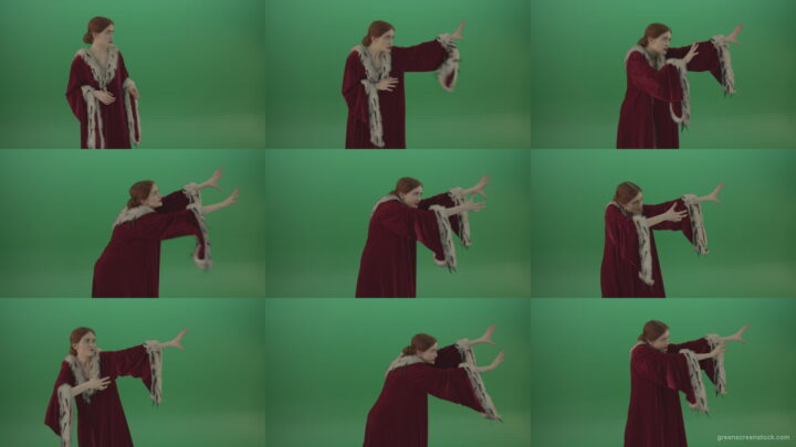 Girl-is-dressed-in-a-red-cloak-shoots-proton-lasers- Green Screen Stock