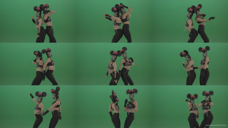 Girls-dressed-Mickey-Mouse-dance-well-on-green-screen Green Screen Stock