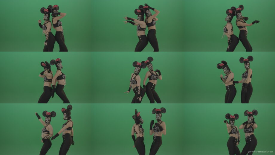 Girls-dressed-Mickey-Mouse-dance-well-on-green-screen Green Screen Stock