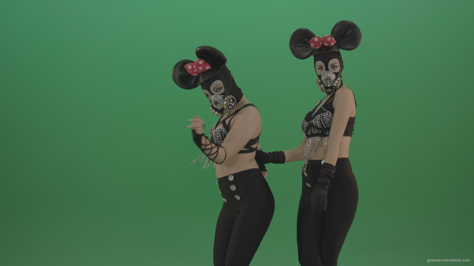 Girls-dressed-Mickey-Mouse-dance-well-on-green-screen_006 Green Screen Stock