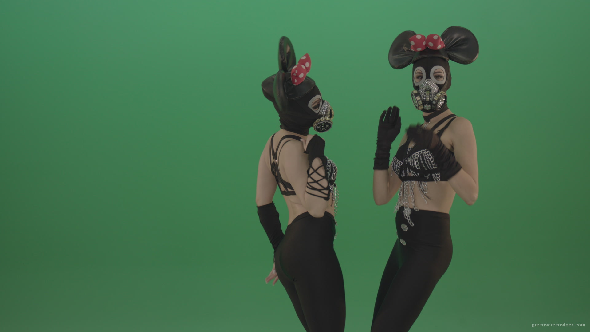 Girls-dressed-Mickey-Mouse-dance-well-on-green-screen_008 Green Screen Stock