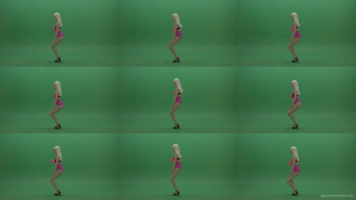Gogo-dancer-in-pink-displays-amazing-dance-skills-over-chromakey-background Green Screen Stock