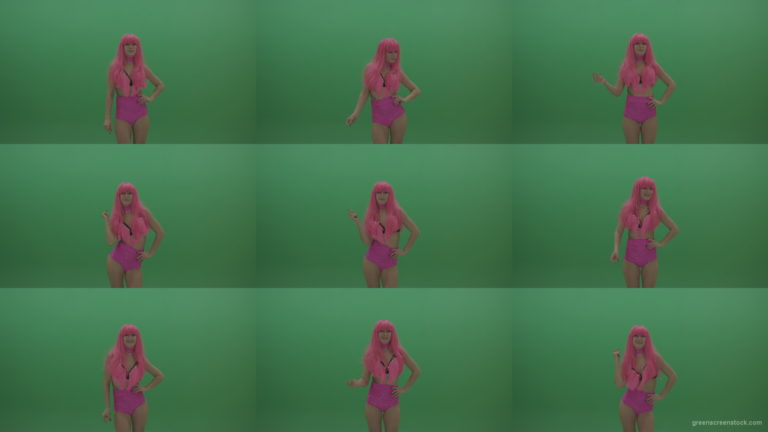Gogo-dancer-in-pink-displays-an-amazing-pose-over-chromakey-background Green Screen Stock