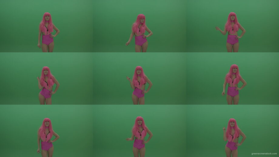 Gogo-dancer-in-pink-displays-an-amazing-pose-over-chromakey-background Green Screen Stock