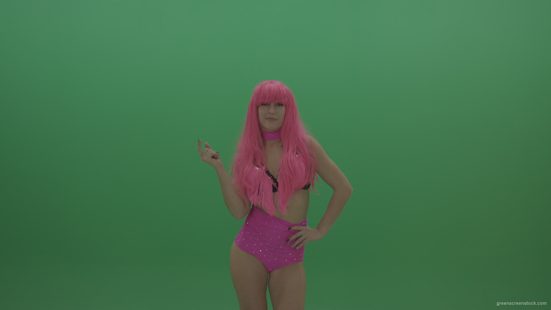 Gogo-dancer-in-pink-displays-an-amazing-pose-over-chromakey-background_005 Green Screen Stock