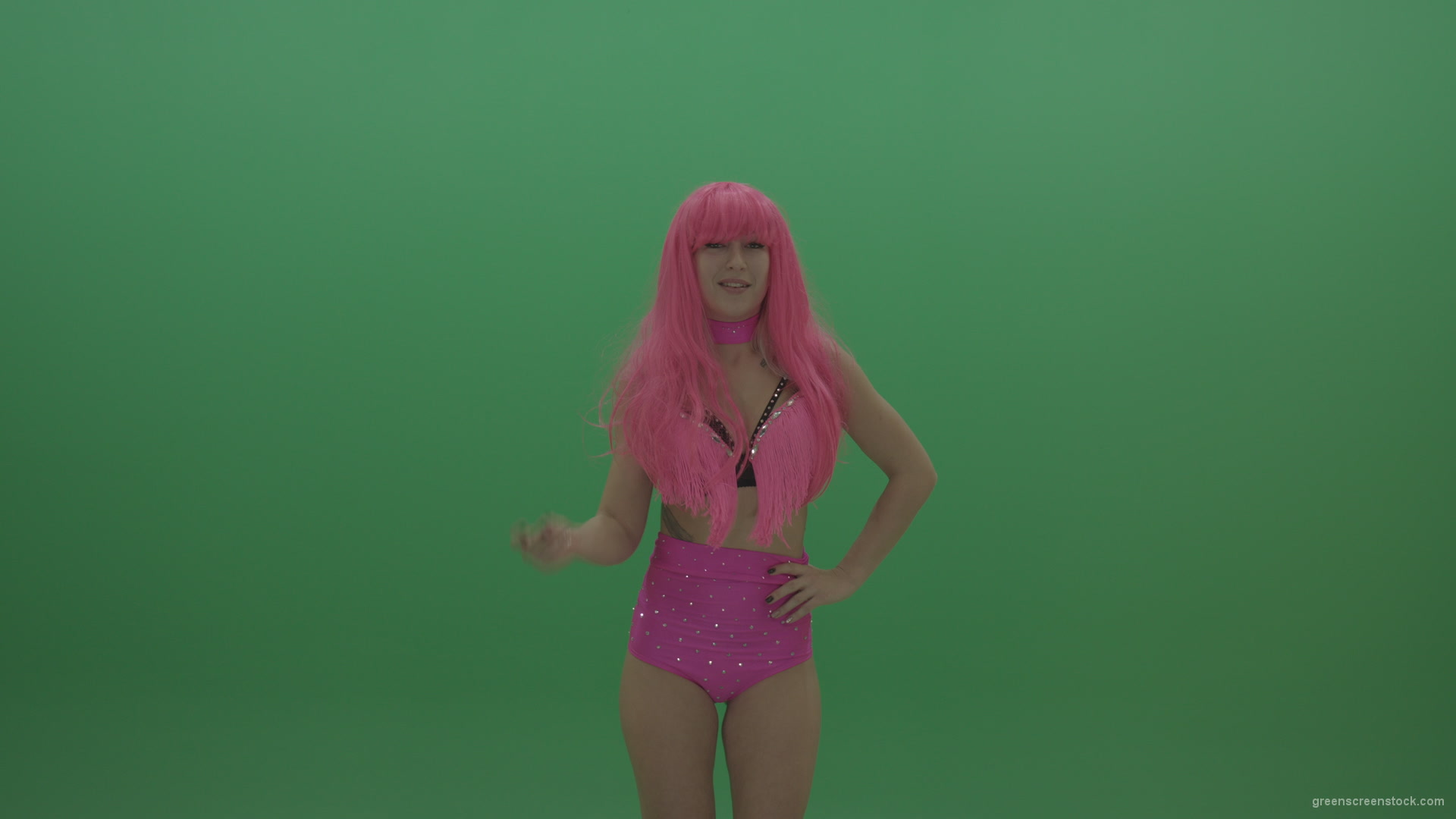 Gogo-dancer-in-pink-displays-an-amazing-pose-over-chromakey-background_008 Green Screen Stock