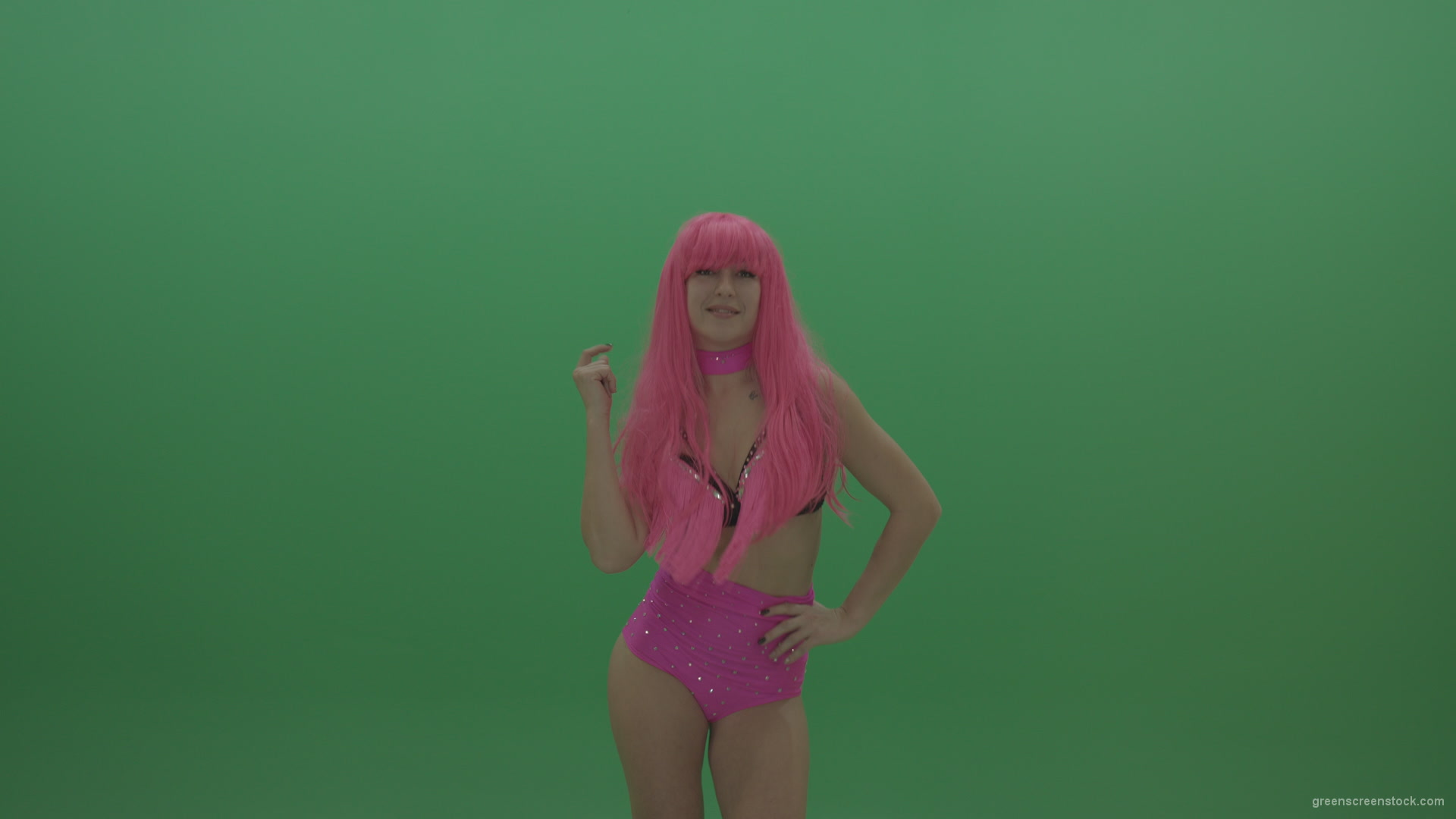 Gogo-dancer-in-pink-displays-an-amazing-pose-over-chromakey-background_009 Green Screen Stock