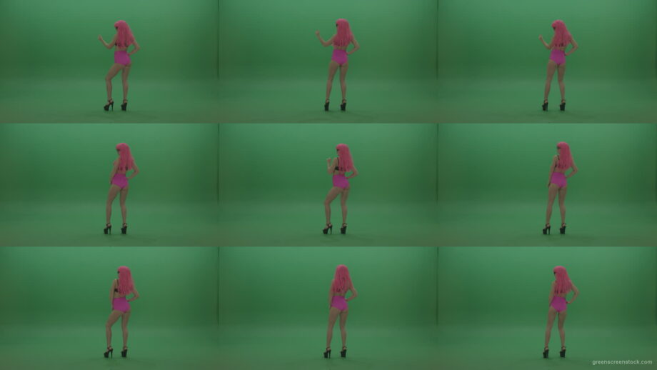 Gogo-dancer-in-pink-displays-dance-skills-over-chromakey-background1 Green Screen Stock