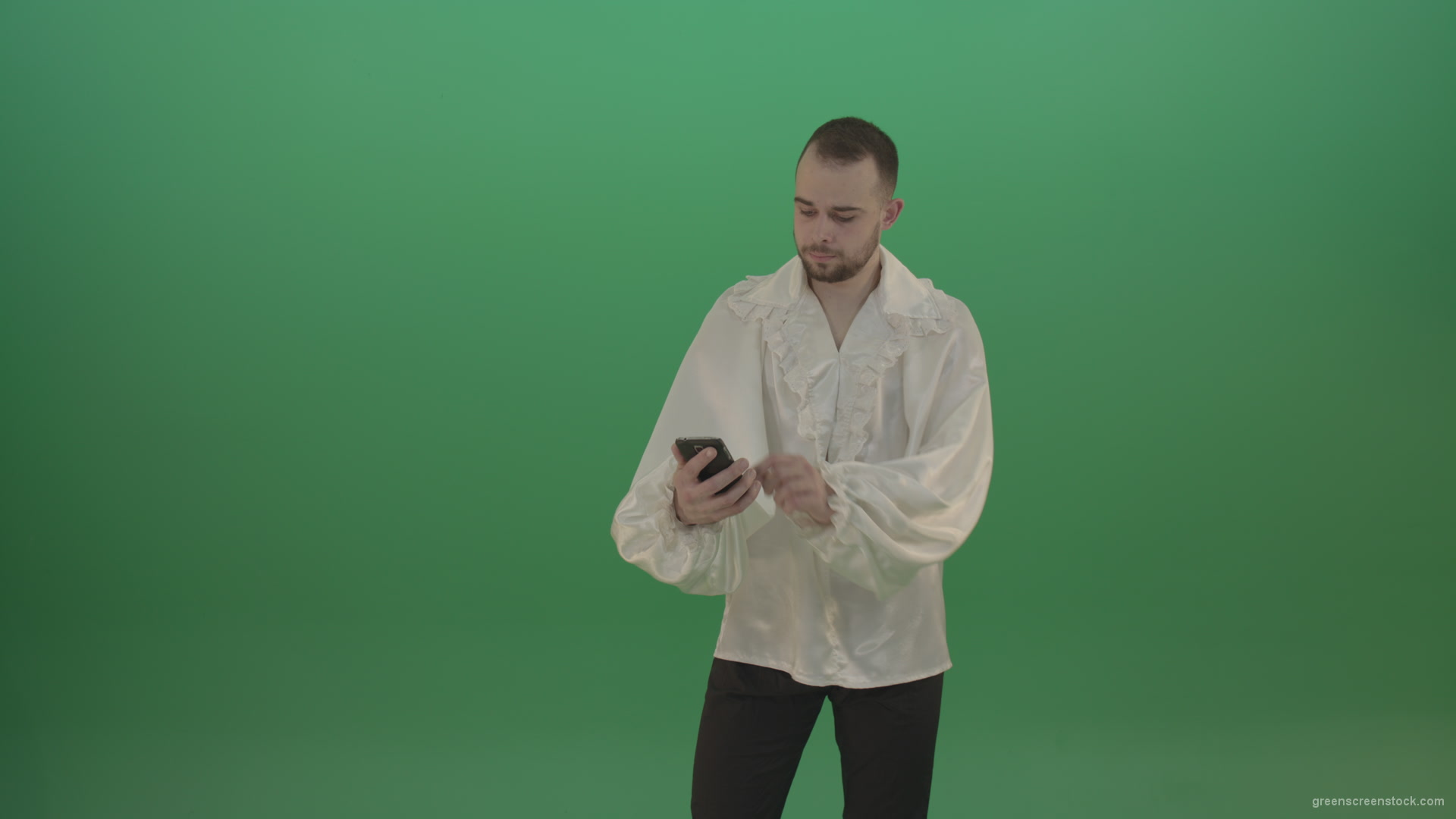 vj video background Guy-makes-a-selphi-and-posing-to-the-camera-isolated-on-green-screen_003