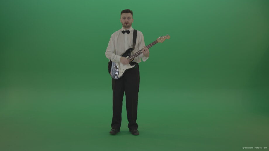 vj video background Jazz-man-guitarist-play-rock-guitar-music-on-green-screen_003