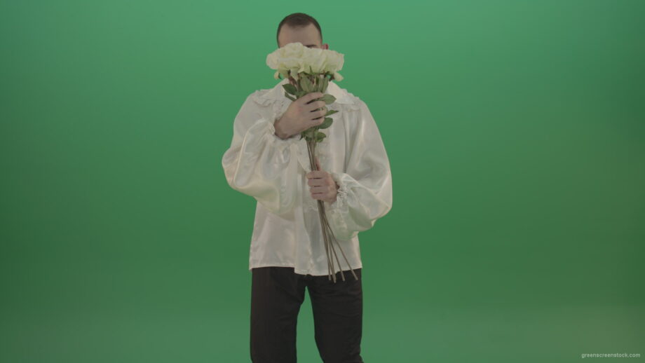 vj video background Man-holding-white-roses-flowers-isolated-on-green-screen_003