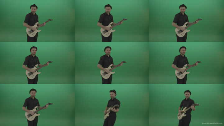 Man-in-black-playing-white-guitar-on-green-screen-1 Green Screen Stock
