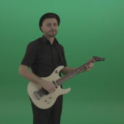 Man-in-black-playing-white-guitar-on-green-screen_005 Green Screen Stock