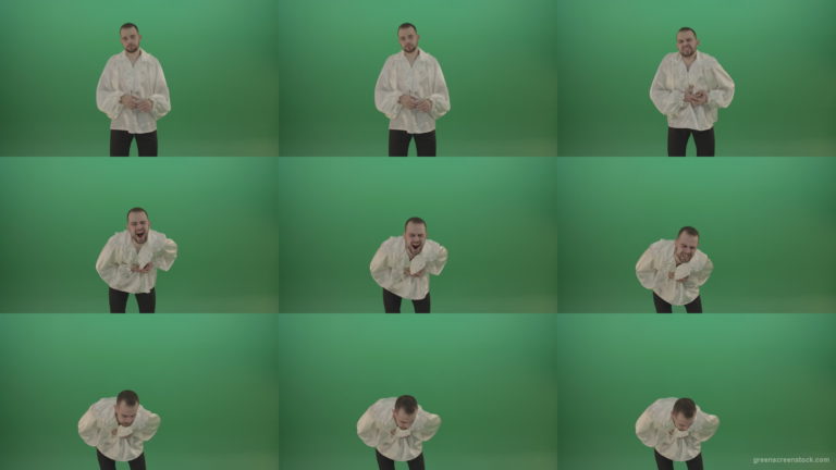 Man-in-white-shirt-has-Pain-in-the-chest-isolated-in-green-screen-studio Green Screen Stock