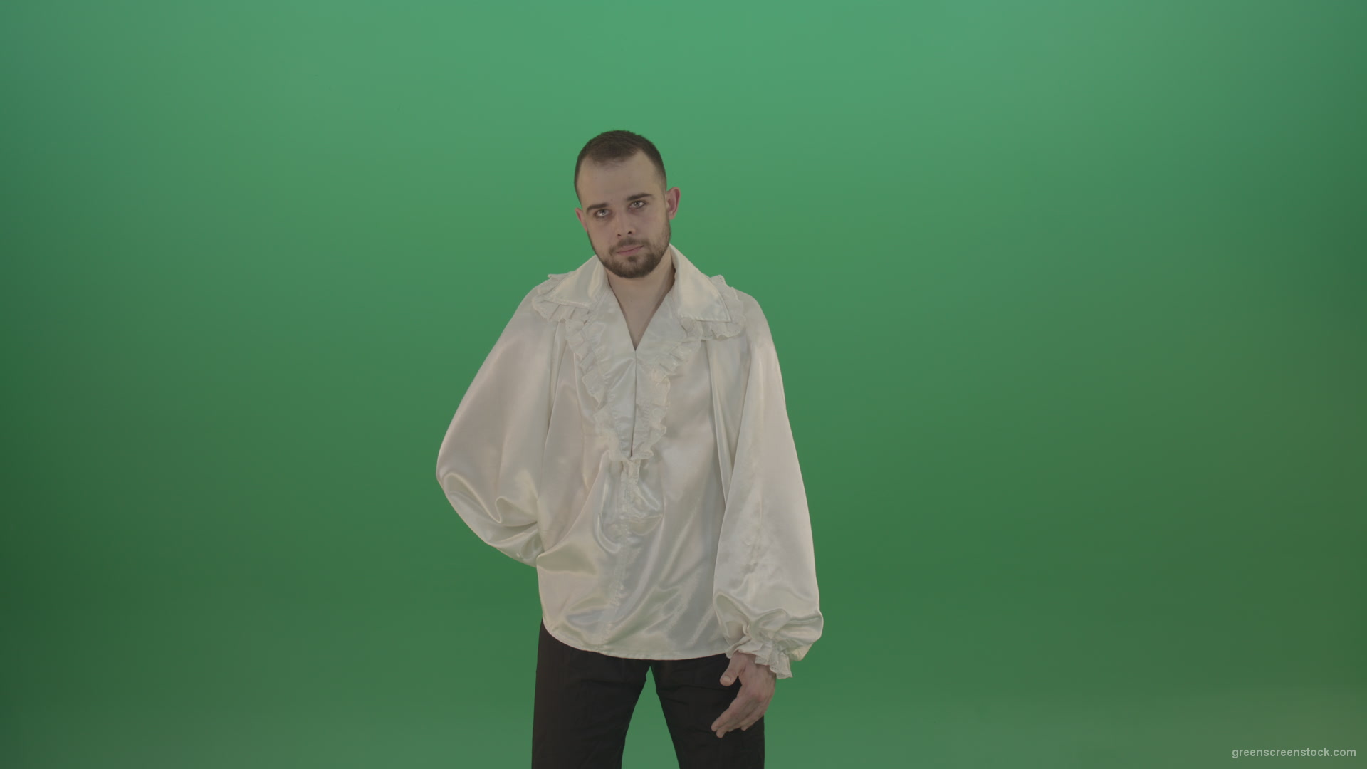 Man-in-white-shirt-shooting-with-pistol-hand-gun-isolated-in-green-screen-studio_001 Green Screen Stock