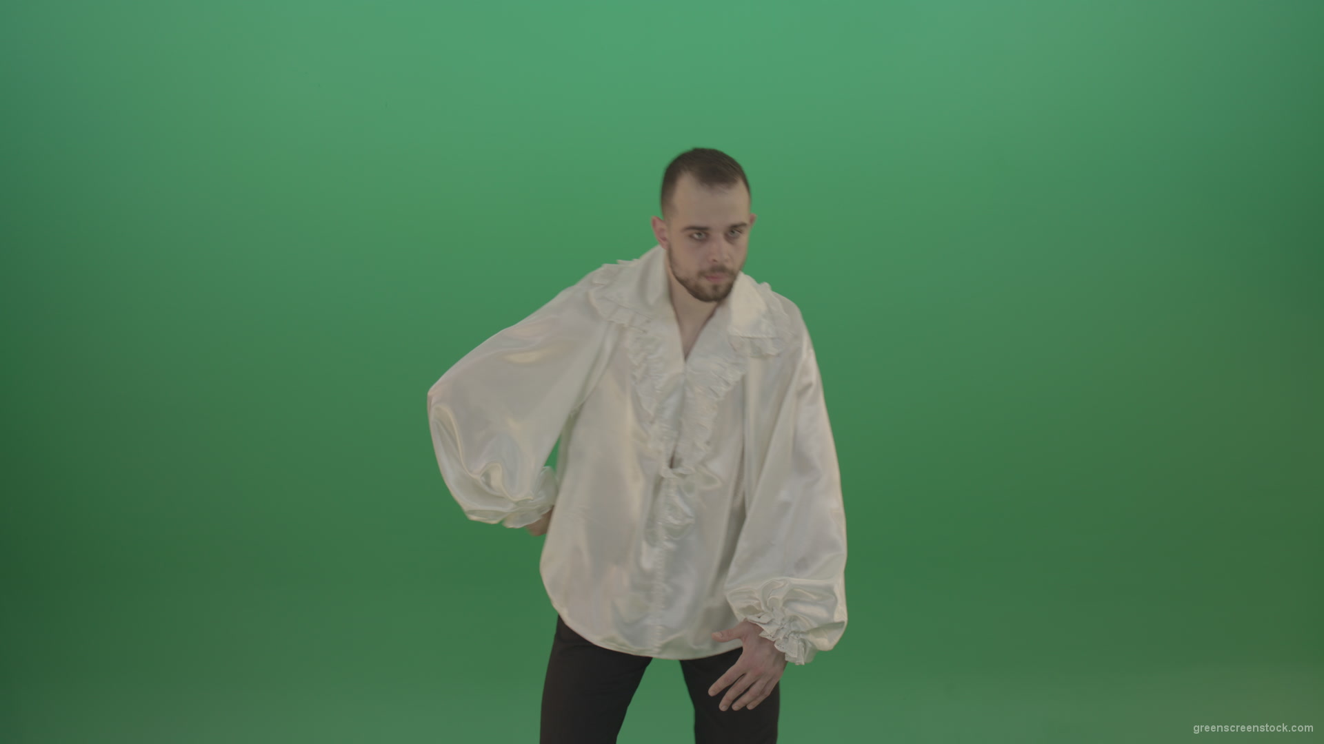 Man-in-white-shirt-shooting-with-pistol-hand-gun-isolated-in-green-screen-studio_002 Green Screen Stock